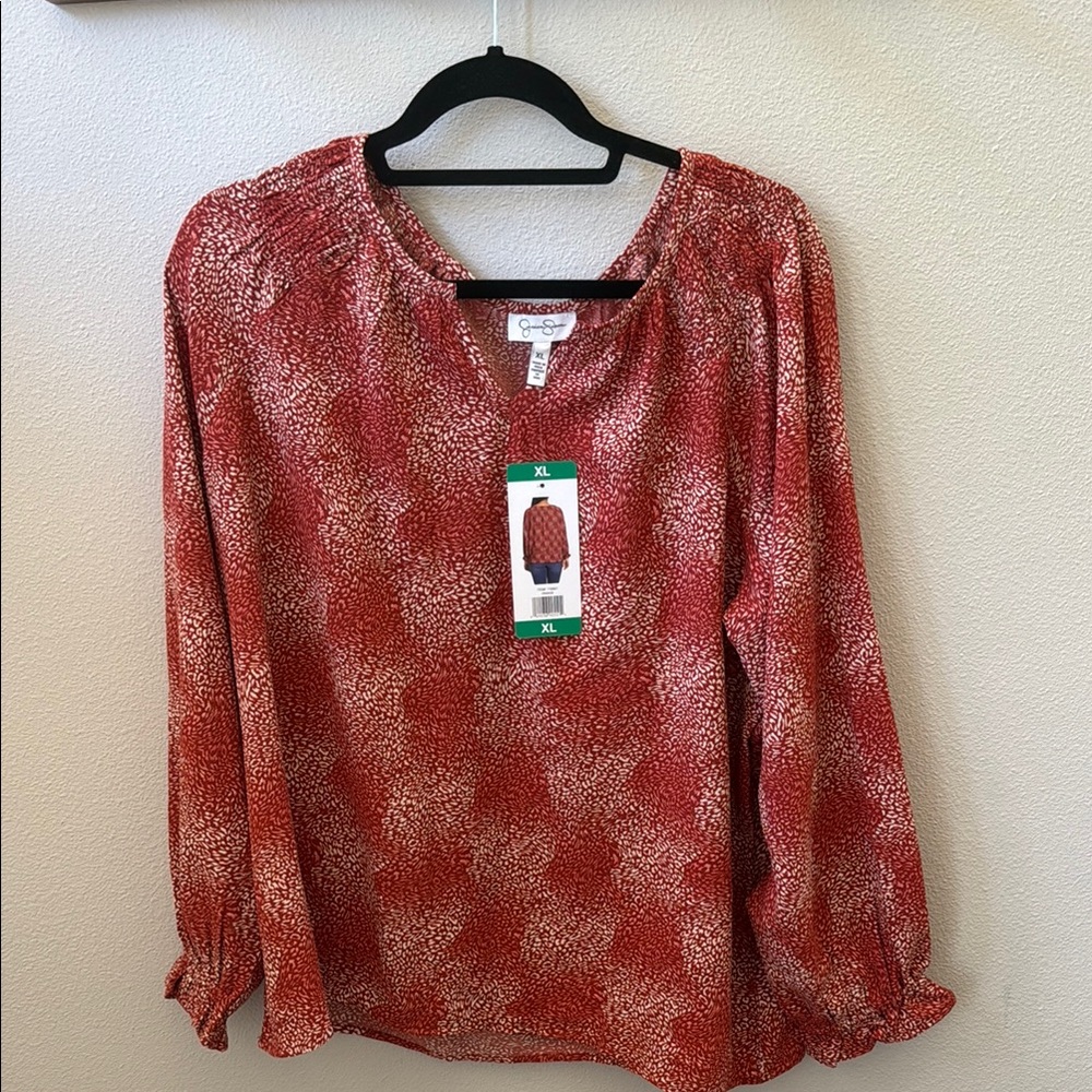 Crown & Ivy Brown Puff Sleeve Ruched Blouse